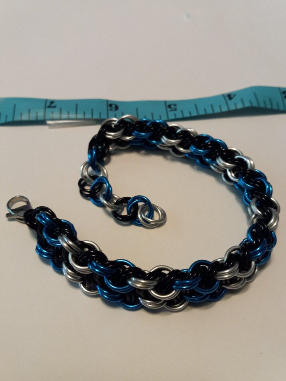 Blue, black, & silver Chain Mail bracelet - Picture 1 of 7